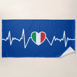 Italian Flag Heartbeat Pulse Beach Towel