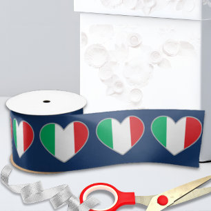 Italian Flag Hearts on Royal Blue Satin Ribbon