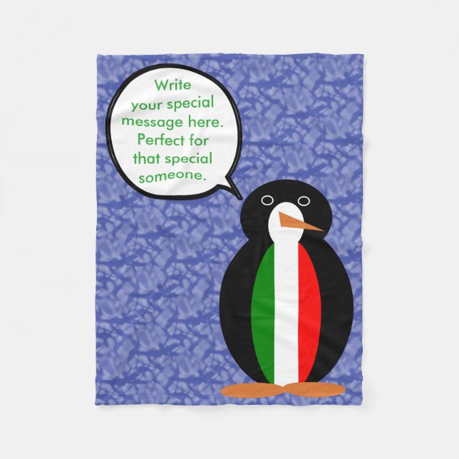 Italian Flag Holiday Ms. Penguin Talking Fleece Blanket (Front)