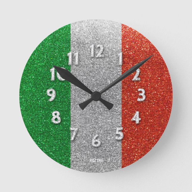 Italian Flag of Italy Milan Bling Glitter Fashion  Round Clock (Front)