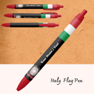 Italian Flag Pen, Italy / Personalized Black Ink Pen