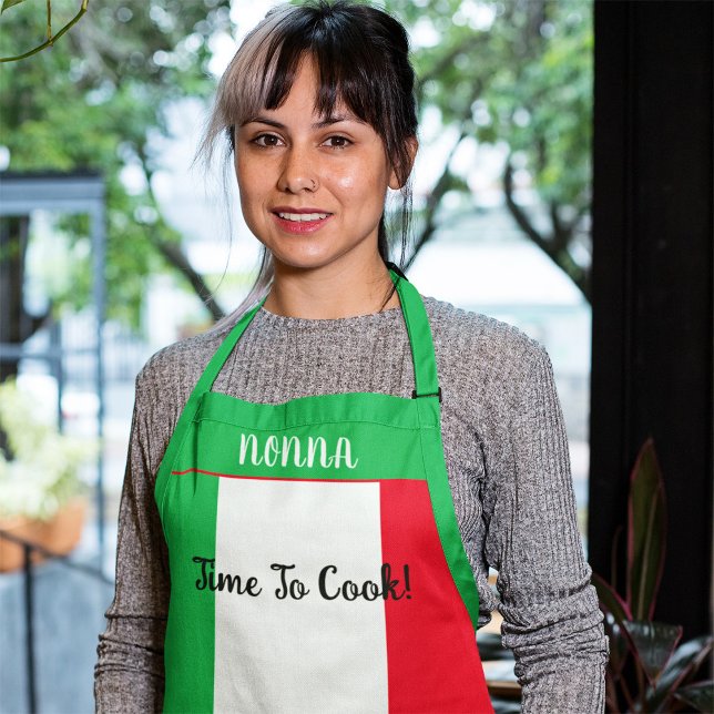 Italian Flag Personalised Nonna Time To Cook Apron (Italian Flag Personalized Nonna Time To Cook Apron)