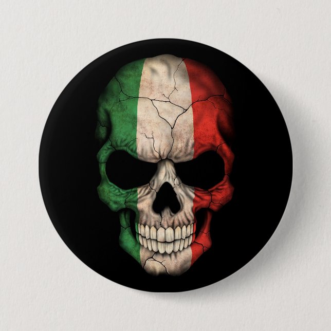 Italian Flag Skull on Black 7.5 Cm Round Badge (Front)