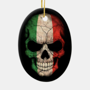 Italian Flag Skull on Black Ceramic Tree Decoration