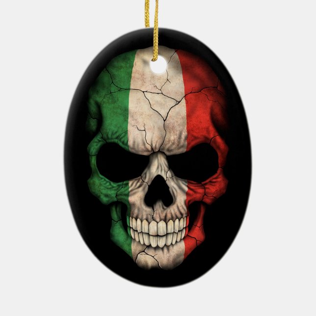 Italian Flag Skull on Black Ceramic Tree Decoration (Back)