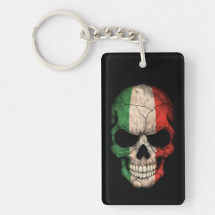 Italian Flag Skull on Black Key Ring