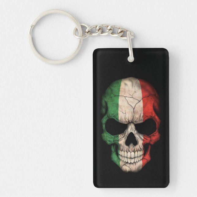 Italian Flag Skull on Black Key Ring (Front)