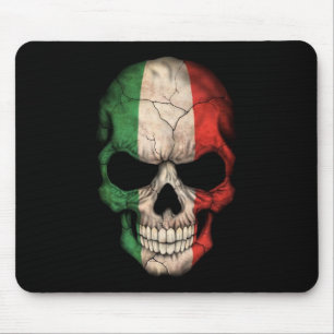 Italian Flag Skull on Black Mouse Pad