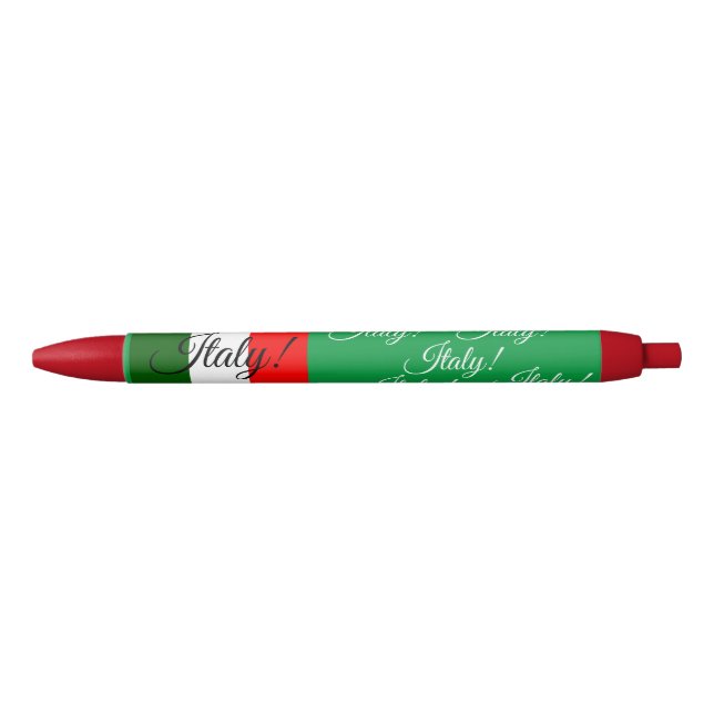 Italian Flag with Flag Colours & White Elegant Tex Black Ink Pen (Front)