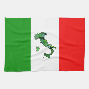 Italian Flag with Map of Italy Tea Towel