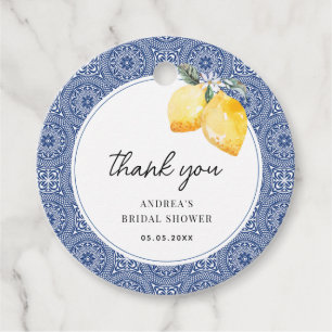 Italian Floral & Blue Tile Bridal Shower Thank You Favour Tags