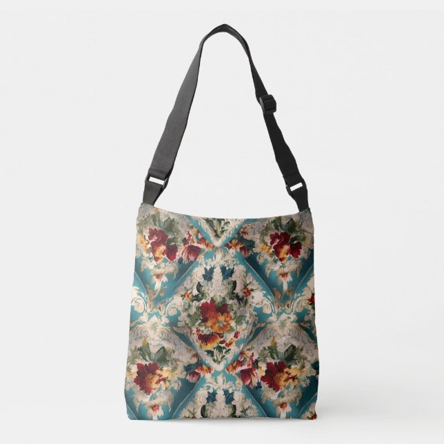 Italian Floral Damask Whimsical Pattern Crossbody Bag (Front)