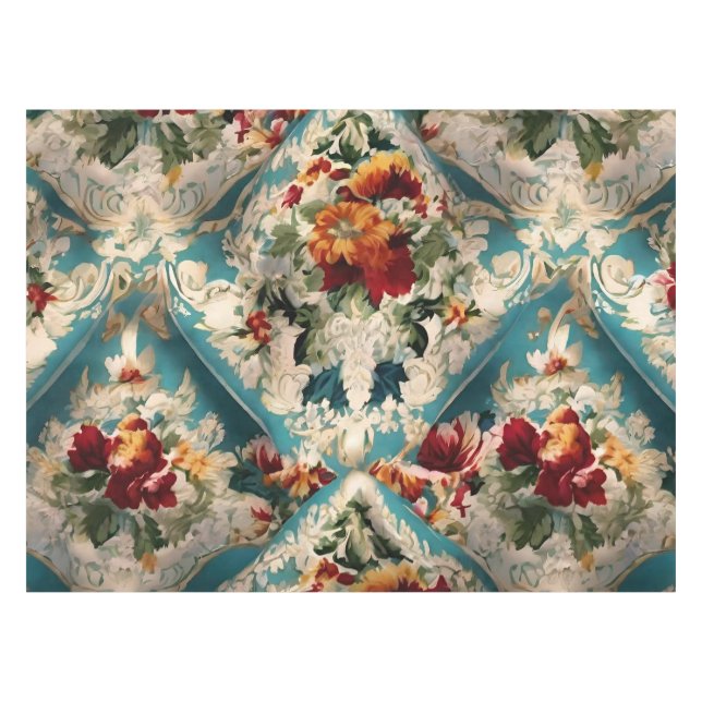 Italian Floral Damask Whimsical Pattern Tablecloth (Front (Horizontal))