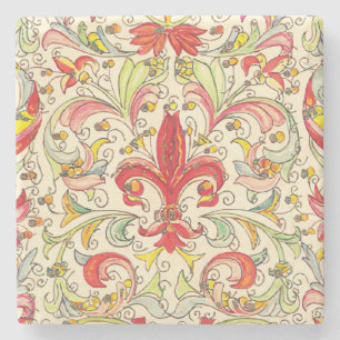 Italian Florentine Fleur de Lis Pattern Stone Coaster