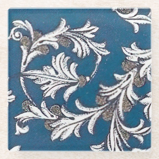 Italian Florentine Flourishes Pattern Glass Coaster (Front)