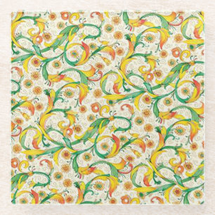 Italian Florentine Flourishes Pattern Glass Coaster