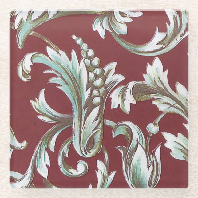 Italian Florentine Flourishes Pattern Glass Coaster (Front)