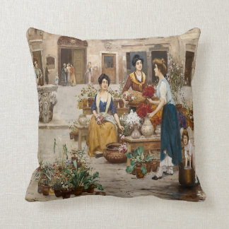 Italian Flower Market Italy in 1900 Throw Pillow