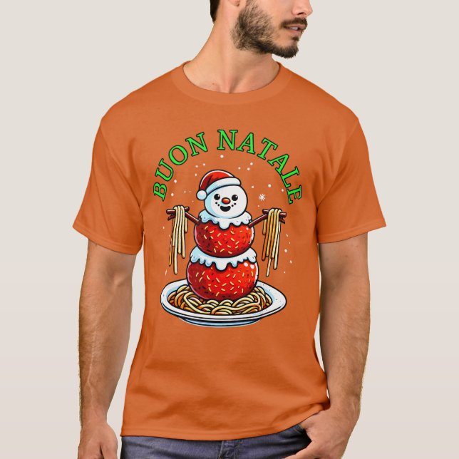 Italian Food Christmas Meatball Snowman Ugly Chris T-Shirt (Front)