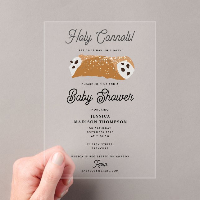 Italian Food Holy Cannoli Baby Shower Acrylic Invitations (Insitu (Handheld))