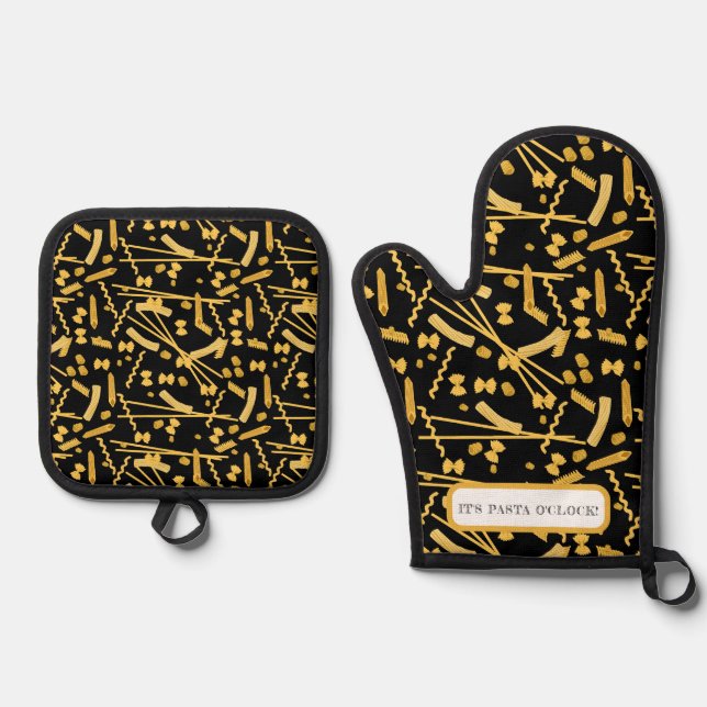 Italian food, pasta pattern oven mitt & pot holder set (Front)