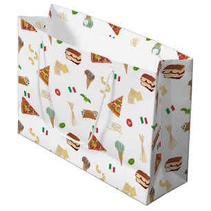 Italian Food Pizza Pasta Tiramisu Pattern Large Gift Bag