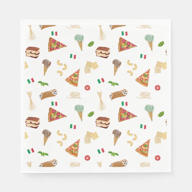 Italian Food Pizza Pasta Tiramisu Pattern Napkin (Front)