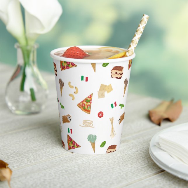 Italian Food Pizza Pasta Tiramisu Pattern Paper Cups (Insitu)