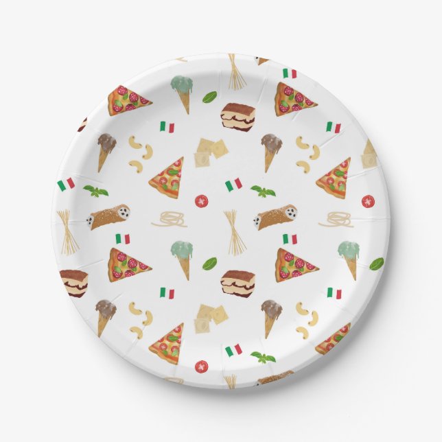 Italian Food Pizza Pasta Tiramisu Pattern Paper Plate (Front)