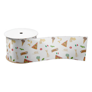 Italian Food Pizza Pasta Tiramisu Pattern Satin Ribbon