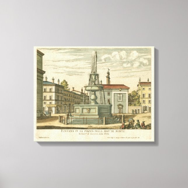 Italian Fountain in Town Square by Falda Canvas Print (Front)
