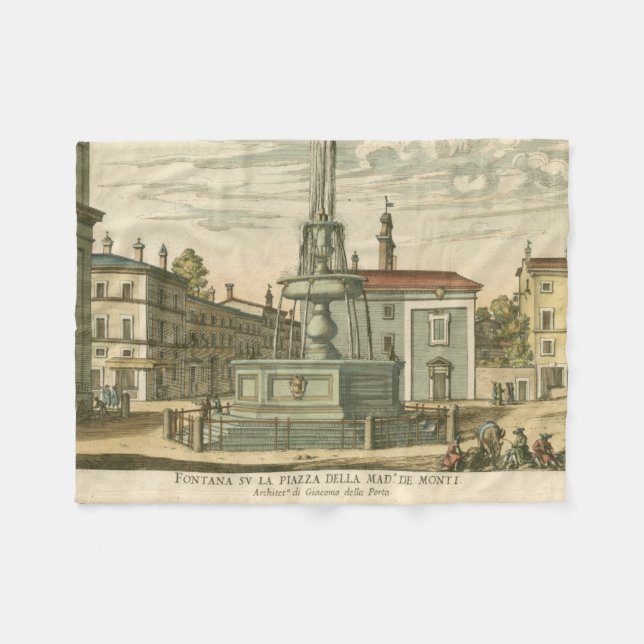 Italian Fountain in Town Square by Falda Fleece Blanket (Front (Horizontal))
