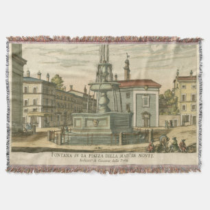 Italian Fountain in Town Square by Falda Throw Blanket