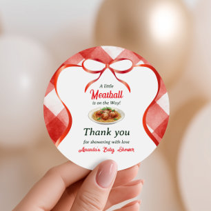 Italian Gingham Red Meatball Pasta Baby Shower Classic Round Sticker