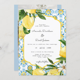 Italian Greek Citrus Lemon Yellow Modern Wedding Invitation