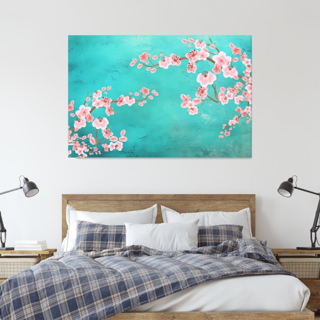 Italian Green Landscape with Soft Cherry Blossoms Canvas Print (Insitu(Bedroom))