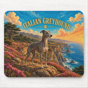 Italian Greyhound, Big Sur Vintage Watercolor Mouse Pad