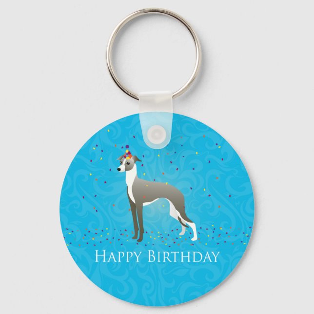 Italian Greyhound Birthday Design Key Ring (Front)