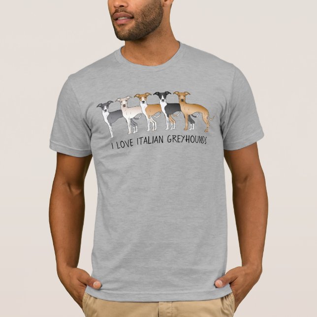 Italian Greyhound Cartoon Dogs With Custom Text T-Shirt (Front)