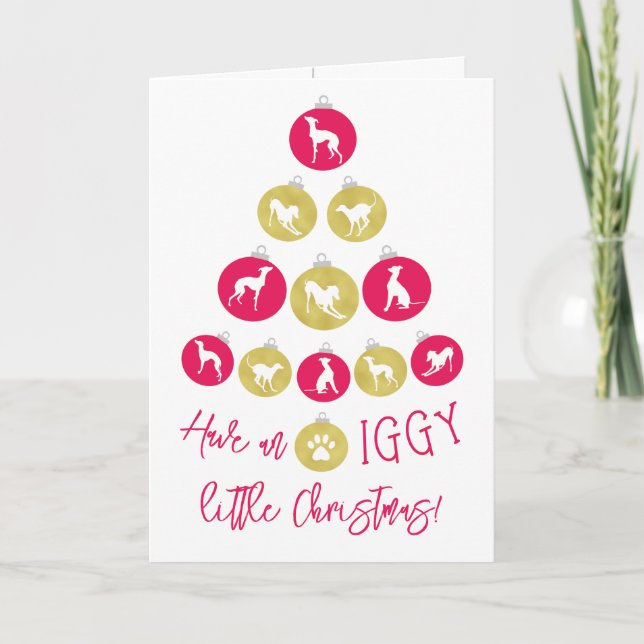 Italian Greyhound Christmas Baubles Red Faux Gold Holiday Card (Front)