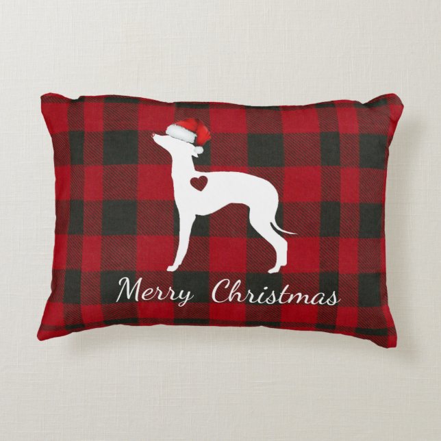 Italian Greyhound Christmas Pillow Buffalo Check (Back)