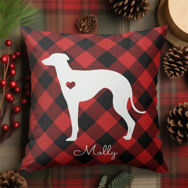 Italian Greyhound Christmas Plaid Dog Name Cushion (Creator Uploaded)