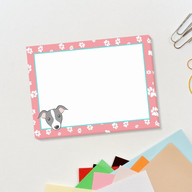 Italian greyhound Cute cartoon Paw prints on coral Post-it Notes (Creator Uploaded)