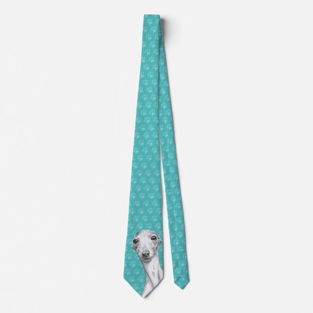 Italian Greyhound Cute Sketch Paw prints Dog lover Tie (Front)