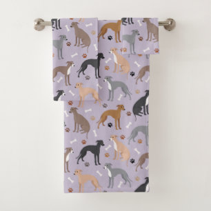 Italian Greyhound Dog Bones and Paws Bath Towel Set
