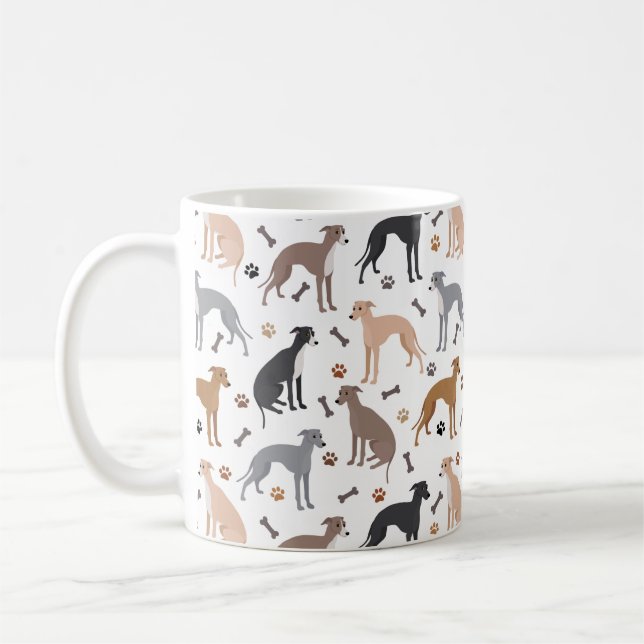 Italian Greyhound Dog Bones and Paws Coffee Mug (Left)