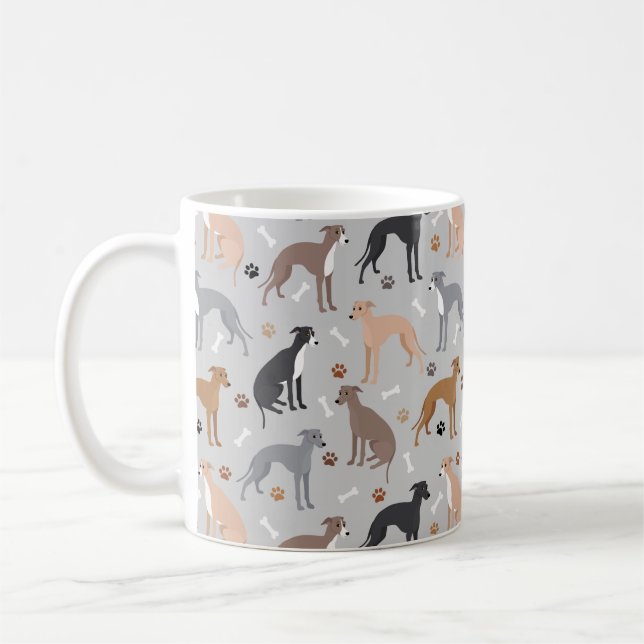 Italian Greyhound Dog Bones and Paws Coffee Mug (Left)