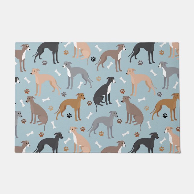 Italian Greyhound Dog Bones and Paws Doormat (Front)