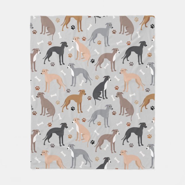 Italian Greyhound Dog Bones and Paws Fleece Blanke Blanket (Front)