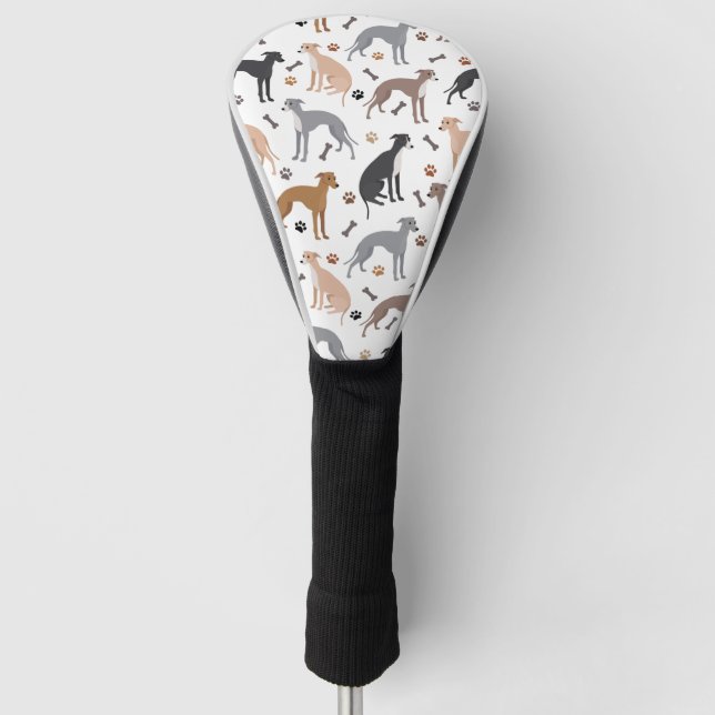 Italian Greyhound Dog Bones and Paws Golf Head Cover (Front)